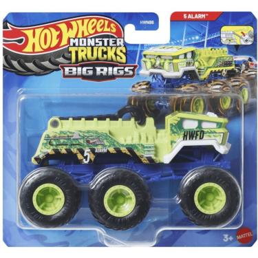 Imagem de Caminhão Hot Wheels 5 Alarm Monster Trucks Big Rigs com Rodas Gigantes e Design Robusto Verde Mattel