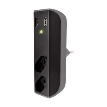 Imagem de Filtro de Linha Bright, com 2 Tomadas + Carregador, USB, Bivolt, Preto