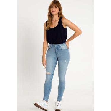 Imagem de Calça Jeans Claro Skinny Destroyer Cintura Média e Chapa Barriga - Lun