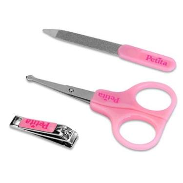 Imagem de Kit Higiene Unhas Bebe 3 peças Tesoura Cortador Lixa com Estojo Rosa -