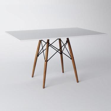 Imagem de Mesa Dkr Eiffel Retangular Tampo de Madeira 120x75cm Branco - IRON WOO