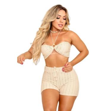 Imagem de Saída de Praia Modelo Top Com Bojo e Alça no Pescoço e Short - Penelóp