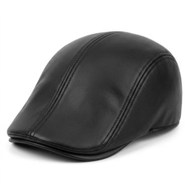 Imagem de Boina Masculina Italiana Taimes Couro Ecológico Pu Clássica Preto Ajuste em Elástico Ab...