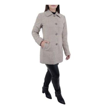 Imagem de Casaco Feminino Facinelli By Mooncity Xadrez Kaki - 610254, G, Marrom