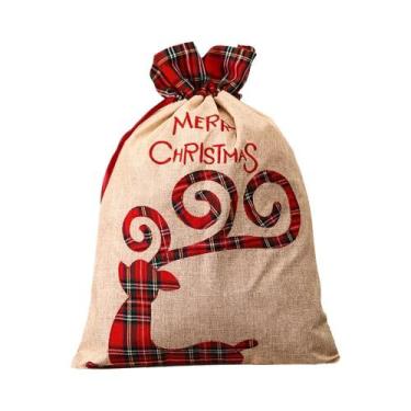 Imagem de Grande Bolsa De Presente De Natal Em Linho Feita À Mão Com Cordão, Dec