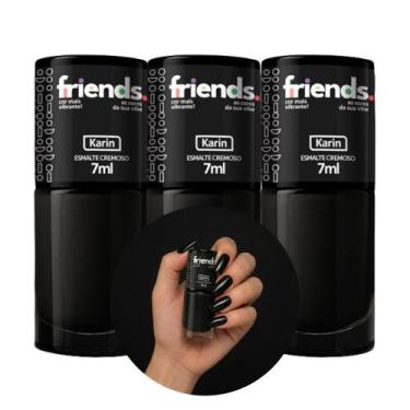 Imagem de Kit 3 Esmalte Cremoso Preto Karin Friends 7ml Cor Vibrante