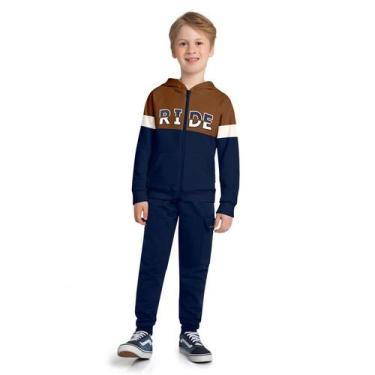 Imagem de Conjunto Infantil Moletom Menino Lettering Kyly 1000851, 14, Azul mari