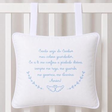 Imagem de Almofada De Oração Bebês Bordada Azul Papi 22Cm X 26Cm