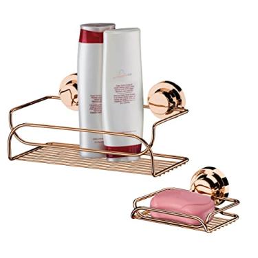 Imagem de Kit Banheiro 2 Peças Suporte Shampoo Saboneteira Ventosa Rose Gold - Future