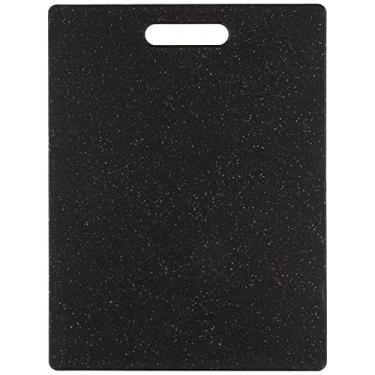 Imagem de Dexas Tábua de corte Superboard com alça e pés antiderrapantes, 28 x 36,8 cm, cor de granito escuro com cantos pretos antiderrapantes