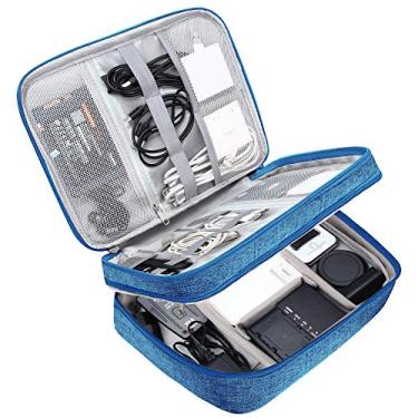 Imagem de SELLYFELLY Bolsa eletrônica, bolsa de acessórios para cabos de viagem, bolsa impermeável, organizador de eletrônicos de camada dupla, estojo de armazenamento portátil para cabo, cabo,