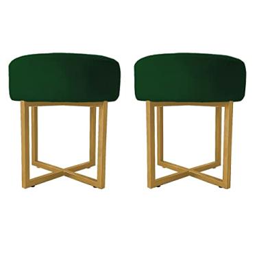 Imagem de 02 Puff Decorativo Madrid Luxo Dourado Assento Suede Verde - Folk Móveis