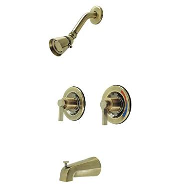 Imagem de Kingston Brass Torneira de banheira e chuveiro com duas alças NuvoFusion KB663NDL com controle de volume, latão antigo