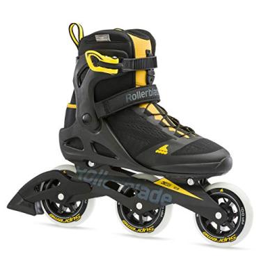 Imagem de Rollerblade Patins Macroblade 100 3WD masculino adulto fitness em linha, preto e amarelo açafrão, patins em linha de desempenho, 7,5