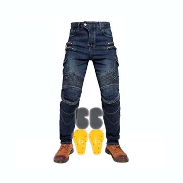 Imagem de Jeans De Motocross Masculino Calças Femininas Blindadas Para Motociclistas Tecido Elástico, Armadura Removível Calças Legging Todas As Estações (Color : Blue, Size : M)