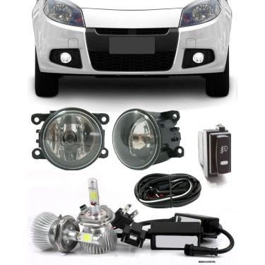 Imagem de Kit Farol de Milha Neblina Renault Sandero 2012 2013 2014 - Sem Moldura e Botão Painel + Kit Lâmpada Super LED 6000K