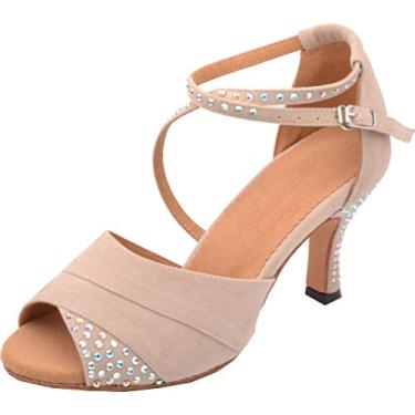 Imagem de Salabobo Sapato feminino adorável strass latino Peep Toe personalizado dança, Pele, 8.5