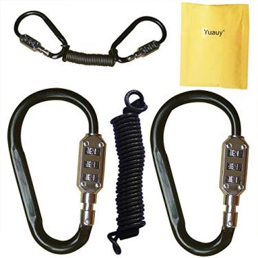 Imagem de Yuauy 2 peças de mosquetão de liga de zinco, preto, redefinível, 3 dígitos, combinação de código de senha, cadeado para mala de viagem, mochila + cabo de lembrete de mola