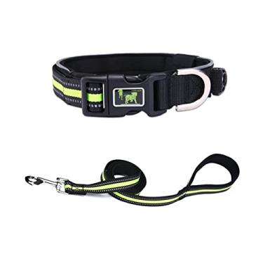 Imagem de Foern Conjunto de coleira e coleira para cachorro, conjunto de coleira refletiva com fivela de liberação rápida, coleira para cachorro ajustável para cães pequenos, médios, grandes, verde, M