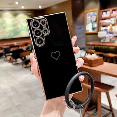 Imagem de FIRSTPELLA Capa compatível com Samsung A53 5G, linda estampa de coração de amor 6D, capa de telefone de silicone brilhante com pulseira de plástico, telefone protetor à prova de choque para mulheres e meninas