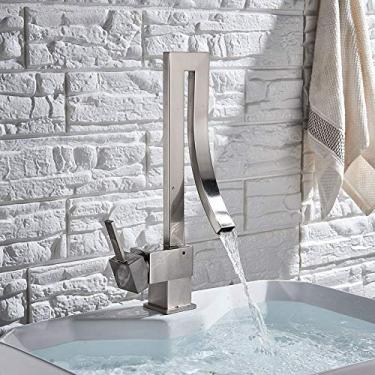 Imagem de Torneira de bacia de latão cromado estilo fashion com alça única torneira misturadora de bacia de cachoeira quente e fria torneiras de banheiro torneira de pia de cachoeira, 4, China