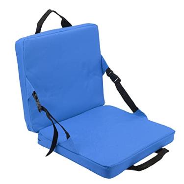 Imagem de Almofada de assento portátil para estádio, cadeira de chão acolchoada dobrável ao ar livre com suporte para as costas, bolso de armazenamento e alça ajustável, assento leve para arquibancada de estádio para eventos esportivos, acampamento, praia (azul)