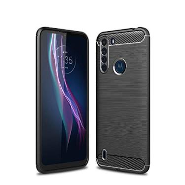 Imagem de YUNCHAO Caixa de telefone Para Motorola One Fusion, estojo de TPU de fibra de carbono com textura escovada capa para celular