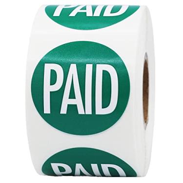 Imagem de Adesivos verdes com adesivos brancos pagos, 3,8 cm redondo, 500 etiquetas em um rolo