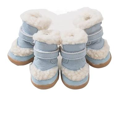 Imagem de YUEMOL Botas para cães 4 peças de sapatos de inverno para cachorros, ursinhos de pelúcia antiderrapantes e quentes, botas de neve para pés de cachorro pequenos (Color : C, Size : 1#)