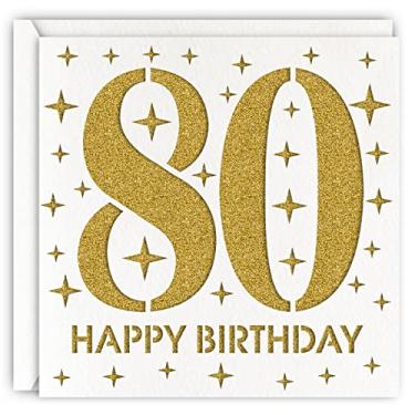 Imagem de MAGJUCHE Cartão de aniversário de 80 anos de ouro, corte a laser, mulher, homem, 80 anos, presente para mãe, avó, pai