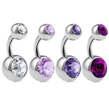 Imagem de Body Jewelery 4 peças 14 g 1/4 anéis de botão de barriga curta joia de umbigo cristais de aço cirúrgico brinco de piercing de banana não pendente AXCY