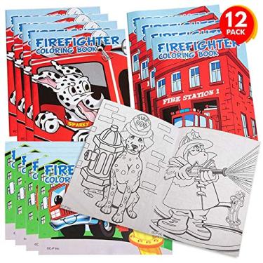 Imagem de ArtCreativity Livros de colorir para bombeiros – Pacote de 12 – 8 cadernos de cores sortidas, enchimentos divertidos de bolsas de bombeiro, lembrancinhas de festa de aniversário e atividades para meninos e meninas