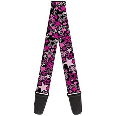 Imagem de Buckle-Down Alça de guitarra – Stargazer preta/rosa – 5 cm de largura – 73,6 – 137 cm de comprimento