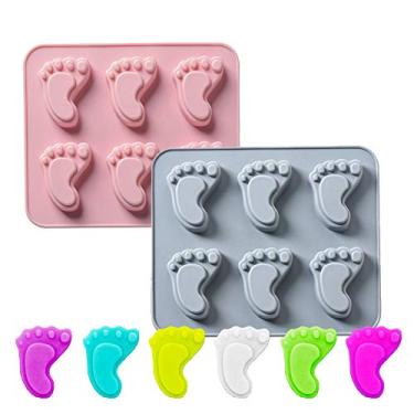 Imagem de BENEKIY Pacote com 2 moldes de silicone em forma de pé de bebê, 6 formas de silicone com pegada 3D de cavidade, moldes de fondant de bolo, para festa de chá de bebê, aniversário, doces, chocolate