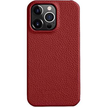 Imagem de IOTUP Capa traseira de telefone com padrão de lichia, para Apple iPhone 14 Pro Case 6,1 polegadas Forro de couro flocado meio pacote capa resistente a arranhões à prova de choque (cor: vermelho)