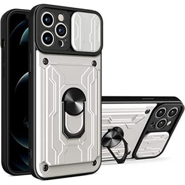Imagem de FULNES Para iPhone 13/13 Mini/13 Pro/13 Pro Max, capa protetora de telefone à prova de choque de grau militar com anel de metal aprimorado suporte suporte magnético suporte (cor: branco, tamanho: 13 mini 5,4 polegadas