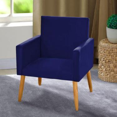 Imagem de Poltrona Cadeira Decorativa Nina Pés Madeira Tecido Sintético Azul Mar