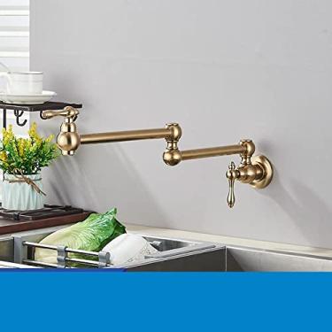 Imagem de Torneira de cozinha de latão ouro escovado Torneira fria simples para pia de cozinha Torneira misturadora de alça única 360 rotação montada na parede, ouro escovado A