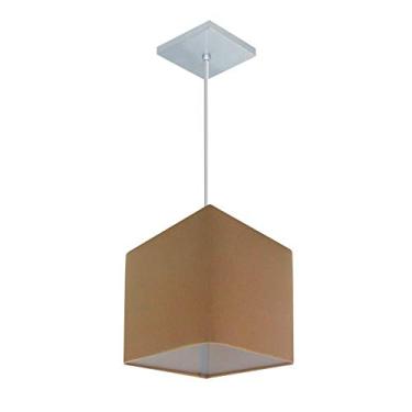 Imagem de Lustre Pendente Quadrado Cúpula Tecido 15/13x13 cm, Vivare Iluminação, Pendente4223 LP, Palha, Pequeno