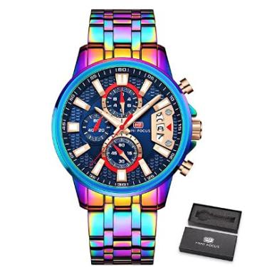 Imagem de Relógio de Luxo Mini Focus MF0352G (Arco-íris, Azul e Vermelho)