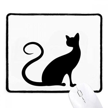 Imagem de Mousepad elegante preto com desenho de animal de gato borda costurada tapete de borracha para jogos