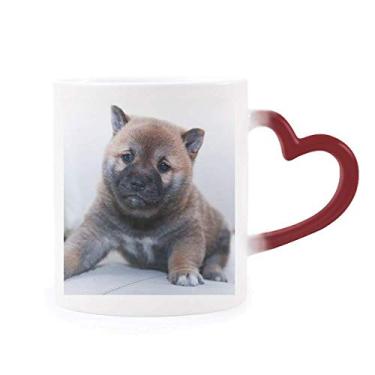 Imagem de Caneca de grés vermelha que muda de cor vermelha com imagem fofa e sensível ao calor