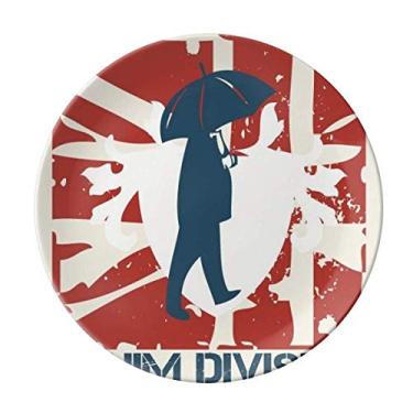 Imagem de Prato decorativo de porcelana salver com estampa de guarda-chuva vermelho azul com estampa de grafite