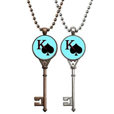 Imagem de OFFbb-USA Colar com pingente de chave de pôquer Peace King Spade K para decoração de casal