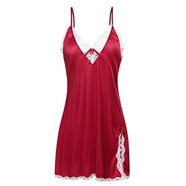 Imagem de Bigfanshu Roupa íntima feminina de renda nova lingerie decote V profundo body de uma peça bandagem vinho tinto