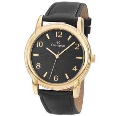 Imagem de Relógio CHAMPION masculino dourado couro preto CH22840P