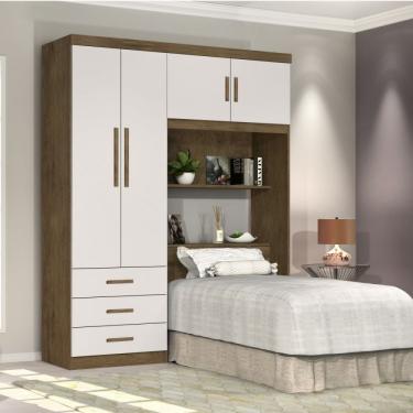 Imagem de Guarda Roupa Solteiro com Cabeceira 4 Portas Cancun Jequitibá Off White