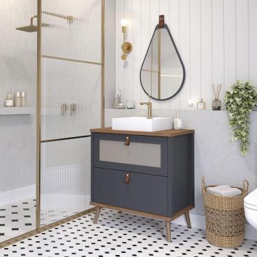 Imagem de Gabinete com Cuba Vêneto 80cm e Espelho Gota Titânio MGM