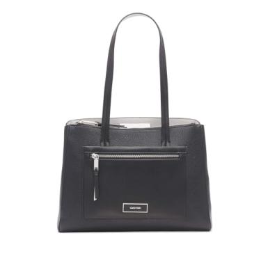 Imagem de Calvin Klein Bolsa feminina Hadley – 2 em 1, couro vegano, 5 bolsos, Preto/Dove, One Size