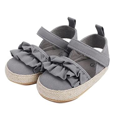 Imagem de Sandálias para meninos tamanho 5 infantil meninas sapatos com babados sapatos primeiros andadores verão criança sandálias planas menina 9, Cinza, 6-12 Months Infant